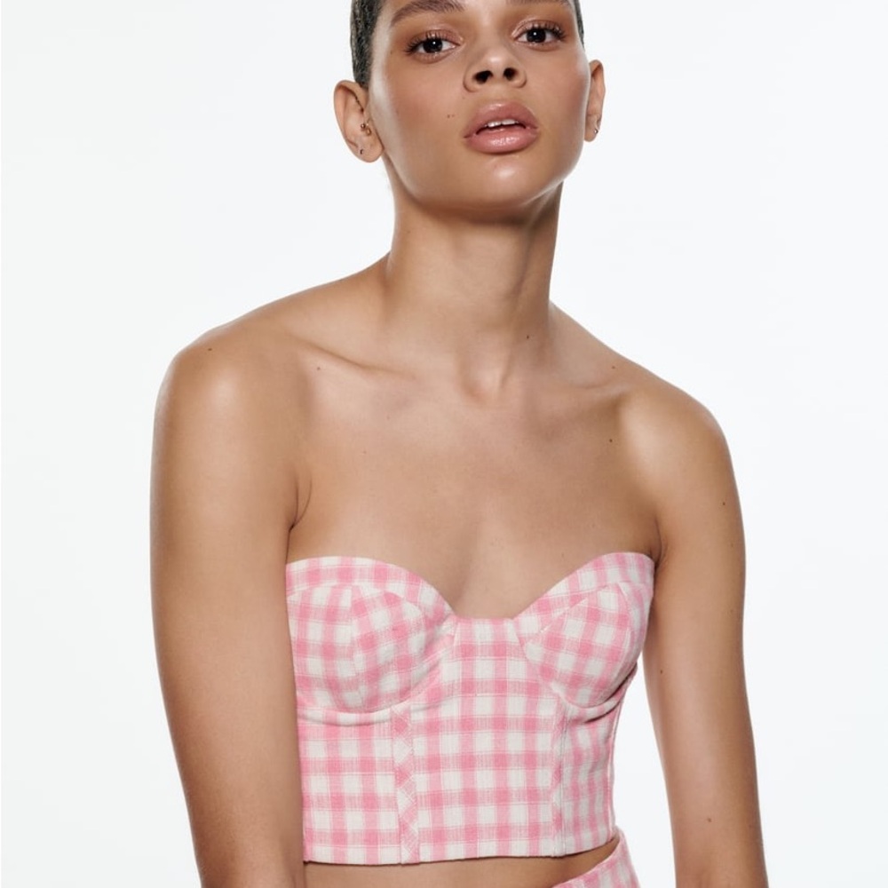 ZARA GINGHAM CROP TOP PINK CORSET